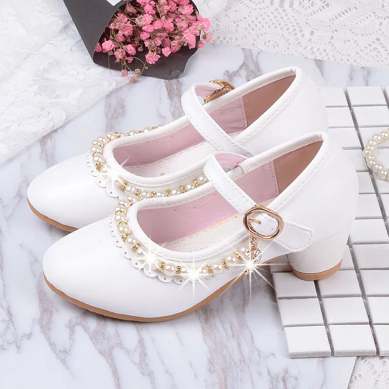 Princess Kids Heels Shoes Dress Party Leather Baby Girls Children's Zpaxo WHITE 37(Insole22.5cm) China Mainland
