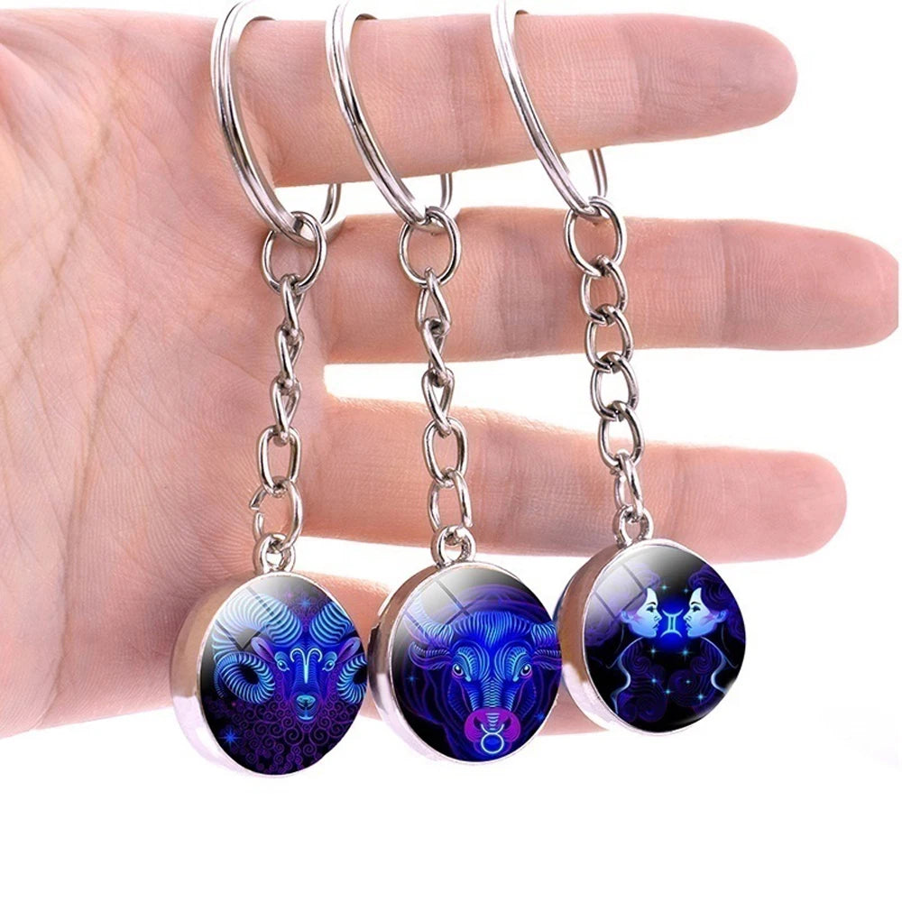 Birthday Gift Jewelry Luminous Double Side For Women Scorpio 12 Constellation Zodiac Keychain Glass Ball Keychain Key Rings Zpaxo