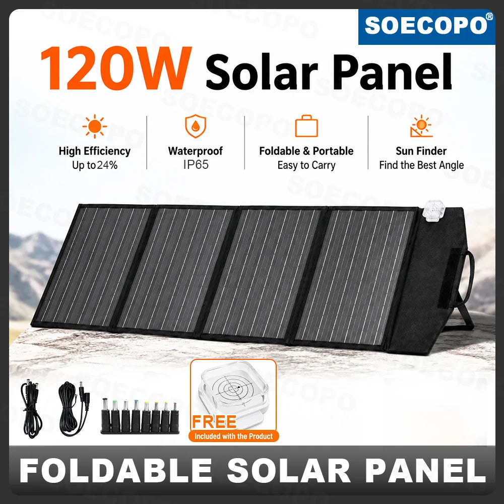 120w Foldable Solar Panel Portable Charger Dc Usb Type-C Output High Efficiency Monocrystalline Panel For Rv Camp Power Station Zpaxo 120W