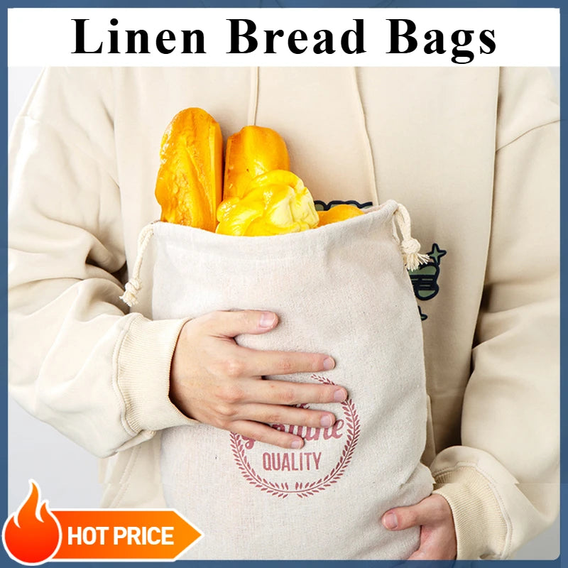 2026 New Arrival！Linen Bread Bags Reusable Portable Drawstring Kitchen Organizer Home Homemade Artisan Bread Storage Bag Zpaxo