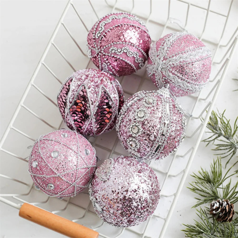 Pink Christmas Tree Ornaments – Foam Ball, Bow & Star Hangings