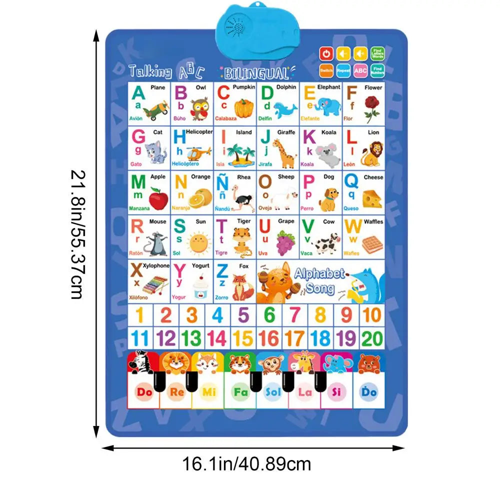 Bilingual Talking Wall Chart – English & Spanish Toddler Toy Educational Learning Toy Zpaxo Blue