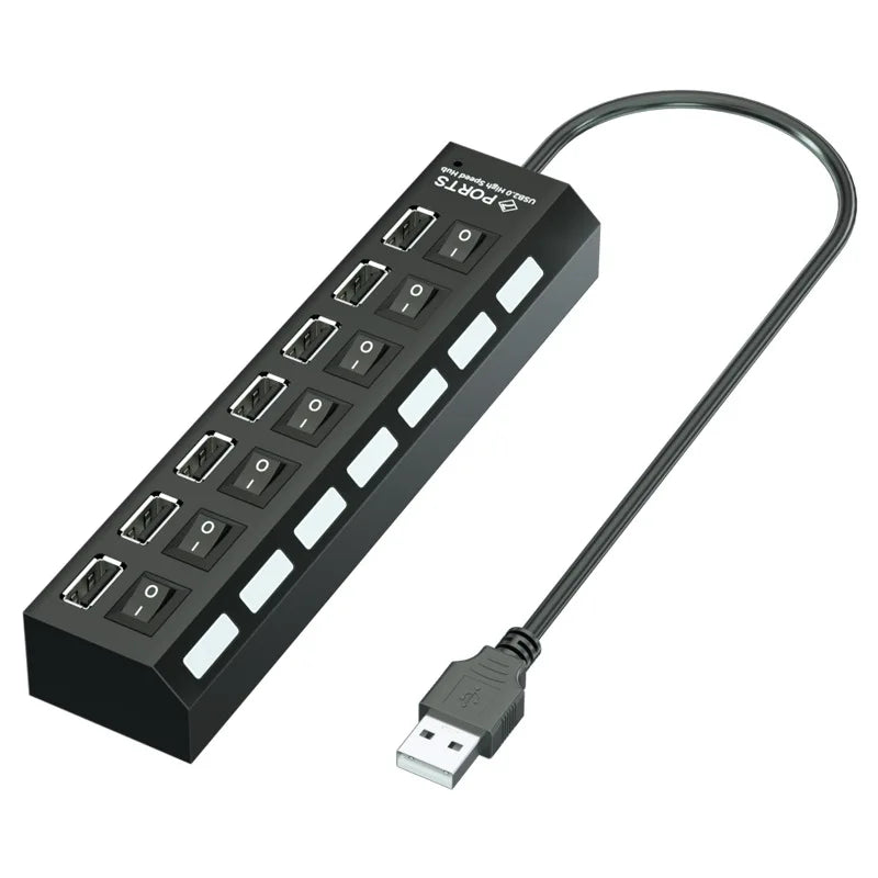 USB 2 0 Hub 7 Port Multi Ports 7in1 Data Splitter Independent Off Zpaxo