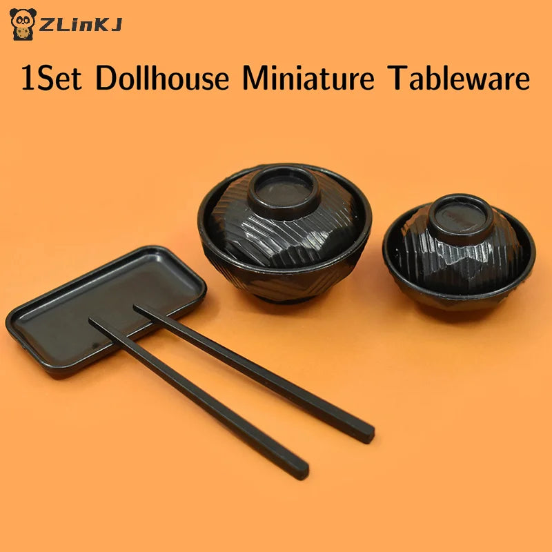 ▶1Set 1:6 Dollhouse Miniature Dinner Plate Bowl Chopsticks Tray Tableware Kitchen Model Decor Toy Doll House Accessories Zpaxo