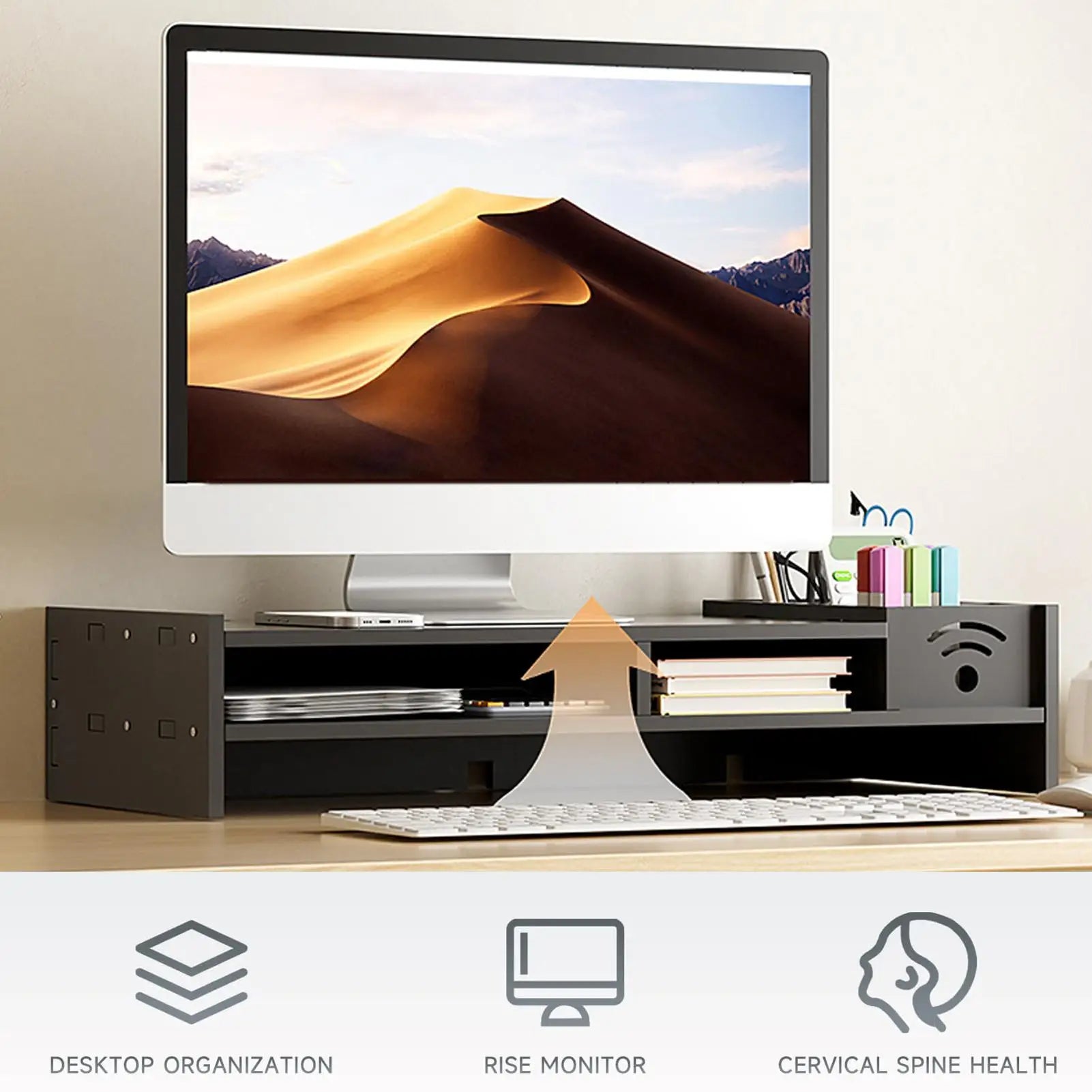 Computer Monitor Stand Desk 2-Tier Holder Height Riser Storage