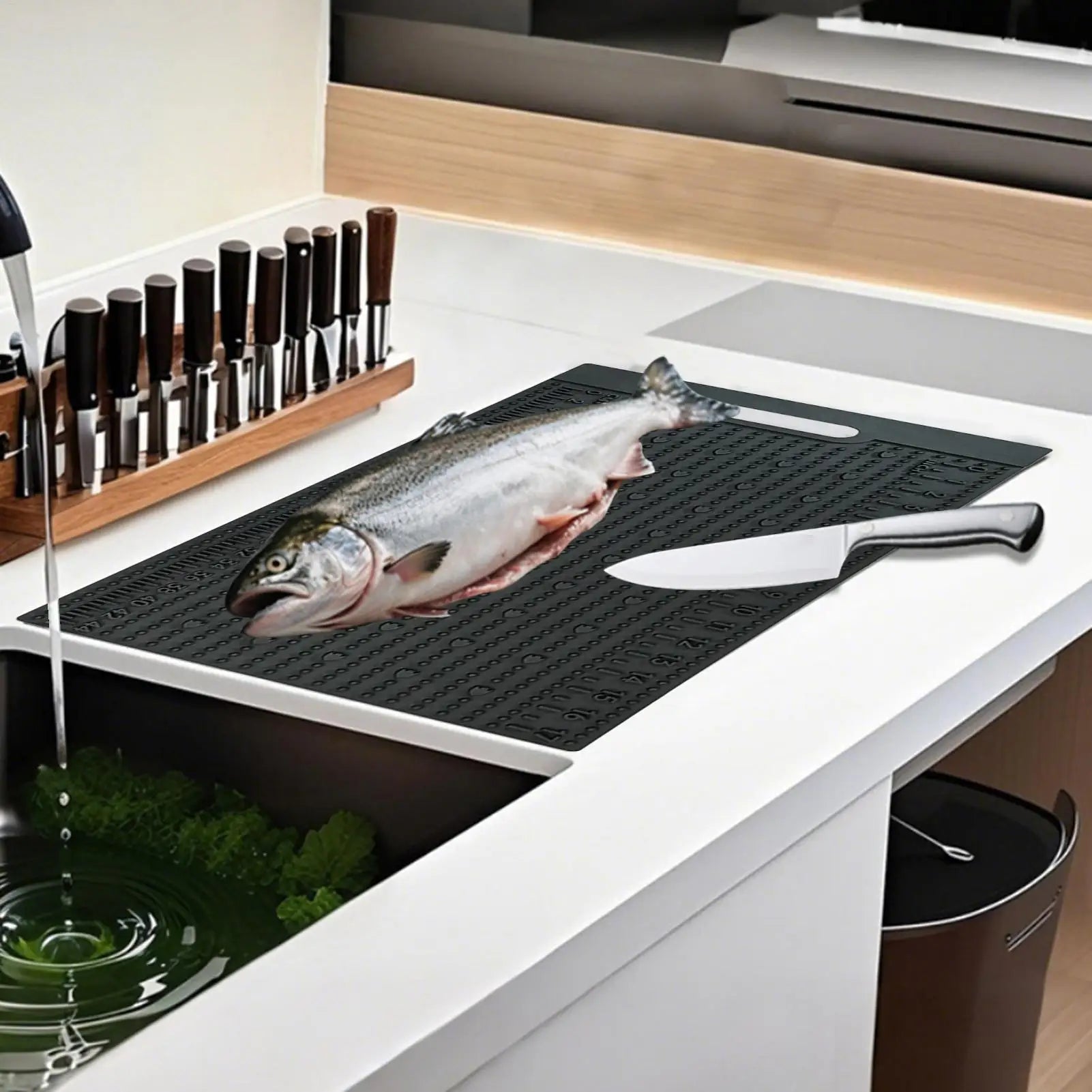 Fish Fillet Mat Non Slip PVC Cutting Board Measuring Scale Cleaning