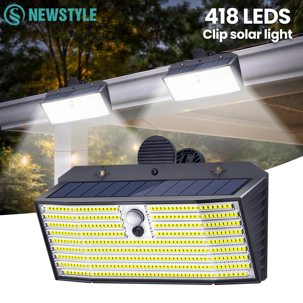 Clip on Solar Railing Light 418LED Solar Fence Light 3 Lighting Modes Outdoor Waterproof IP65 Wall Light For Yard Garden Camping Zpaxo