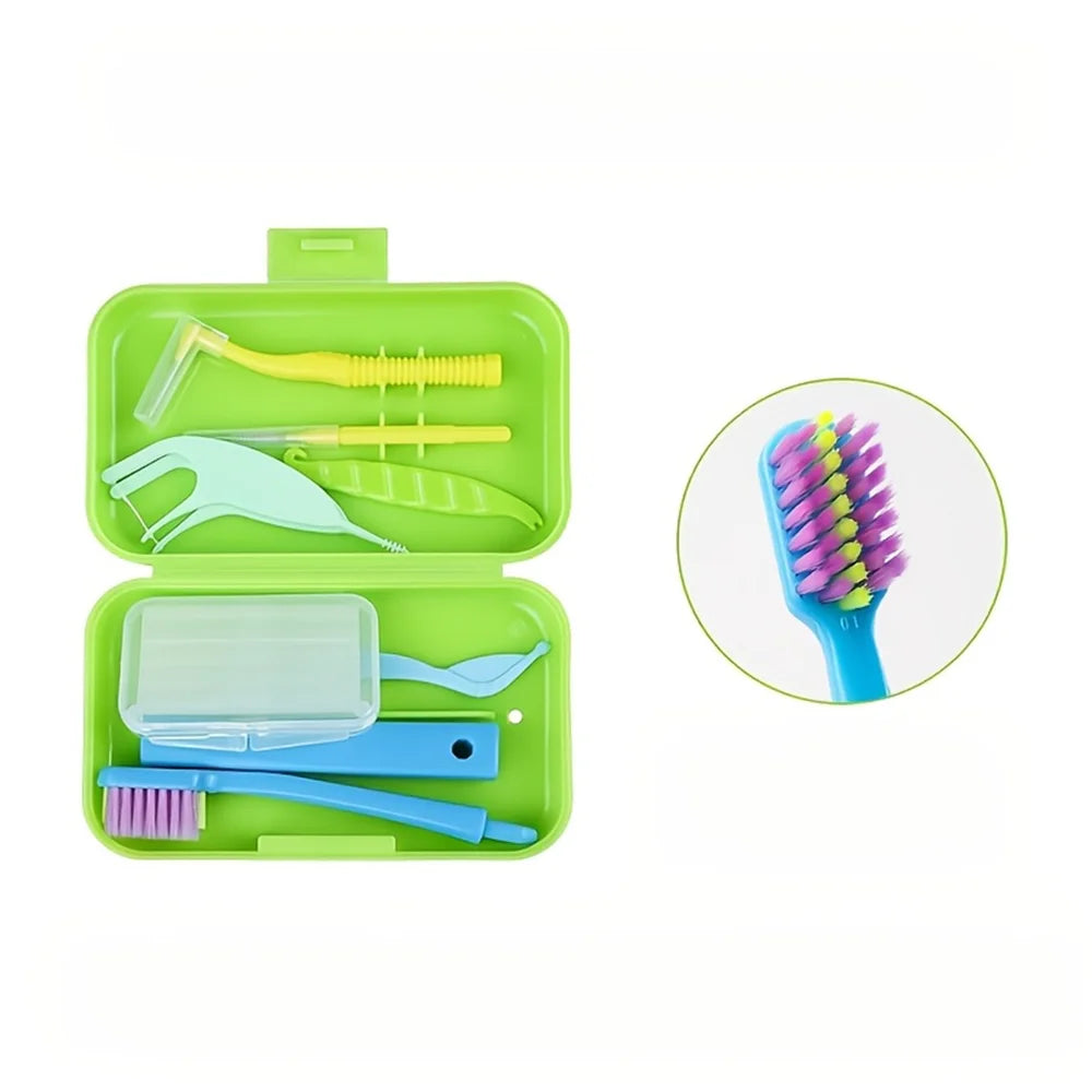 Travel Portable Orthodontic Oral Dental Cleaning Kit Foldable Toothbrush Orthodontic Wax Interdental Brush Oral Cleaning Care Zpaxo green