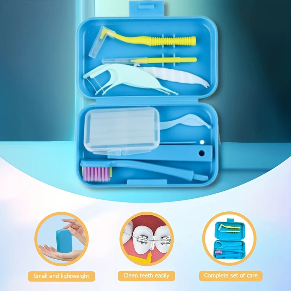 Travel Portable Orthodontic Oral Dental Cleaning Kit Foldable Toothbrush Orthodontic Wax Interdental Brush Oral Cleaning Care Zpaxo