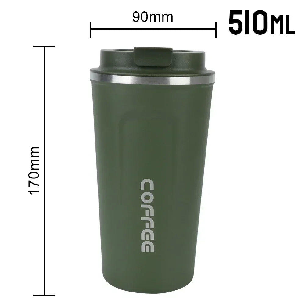 Leak-Proof Travel Thermos Mug 380/510ml – Double Wall Steel Travel Thermos Mug Zpaxo 510ML Green as picture show