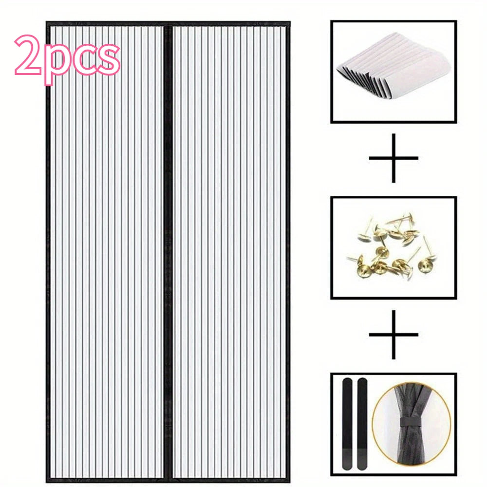 Heavy-duty Magnetic Screen Door Self-sealing Hands-free Mesh Insect Zpaxo black-2pcs