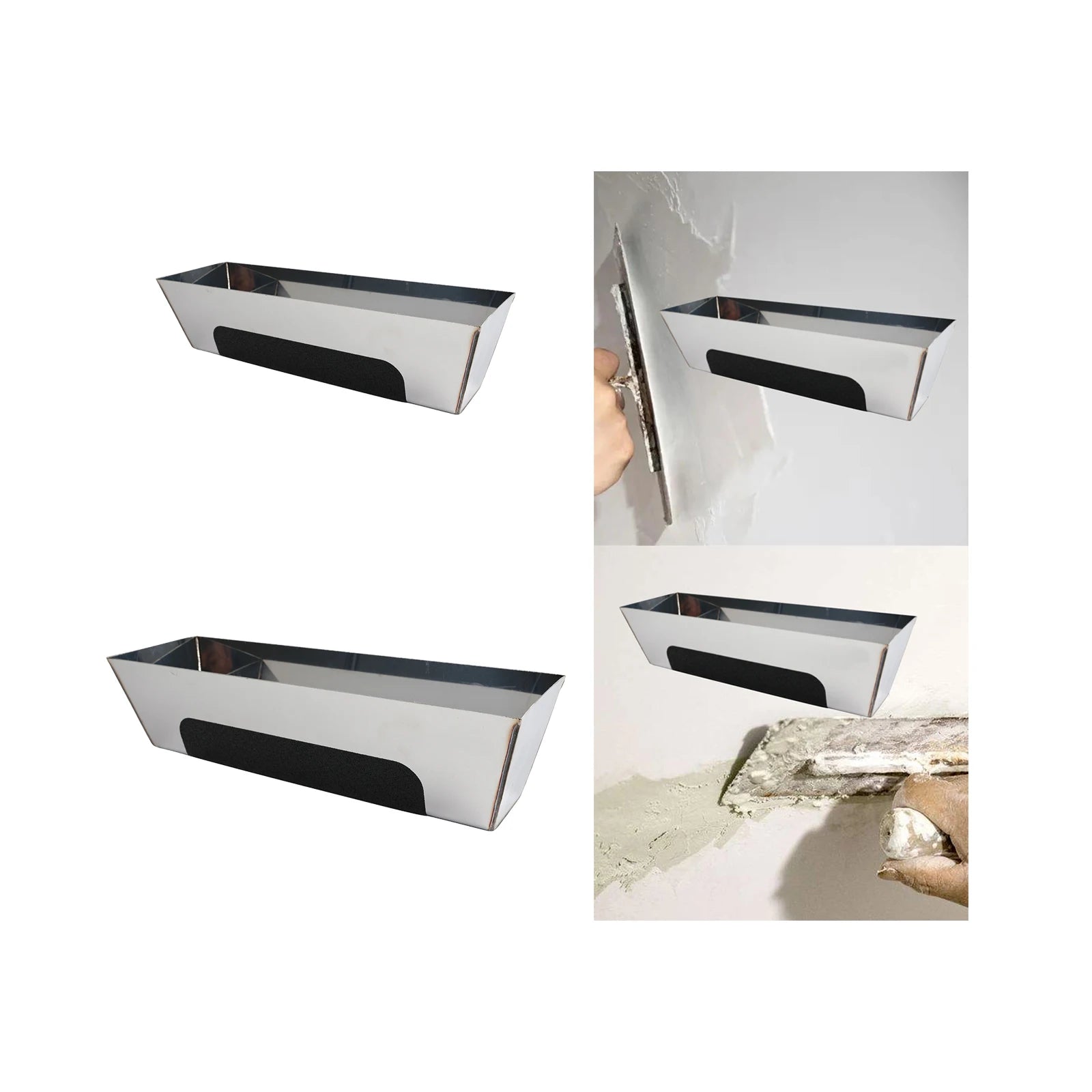 10inch 16inch Stainless Steel Mud Pan with Anti Slip Pad for Woodworking DIY Mud Pan Heavy duty Drywall Plaster Mud Pan Scraping Zpaxo 10inch