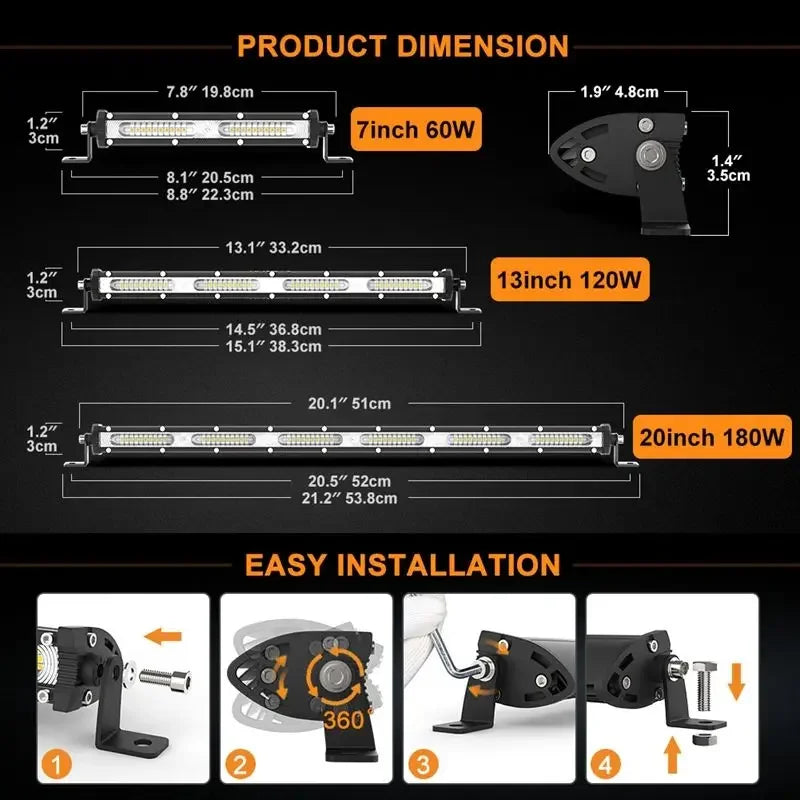 LED Work Light Ultra-thin Single Row Bar Suitable Off-road 4X4 Je-ep
