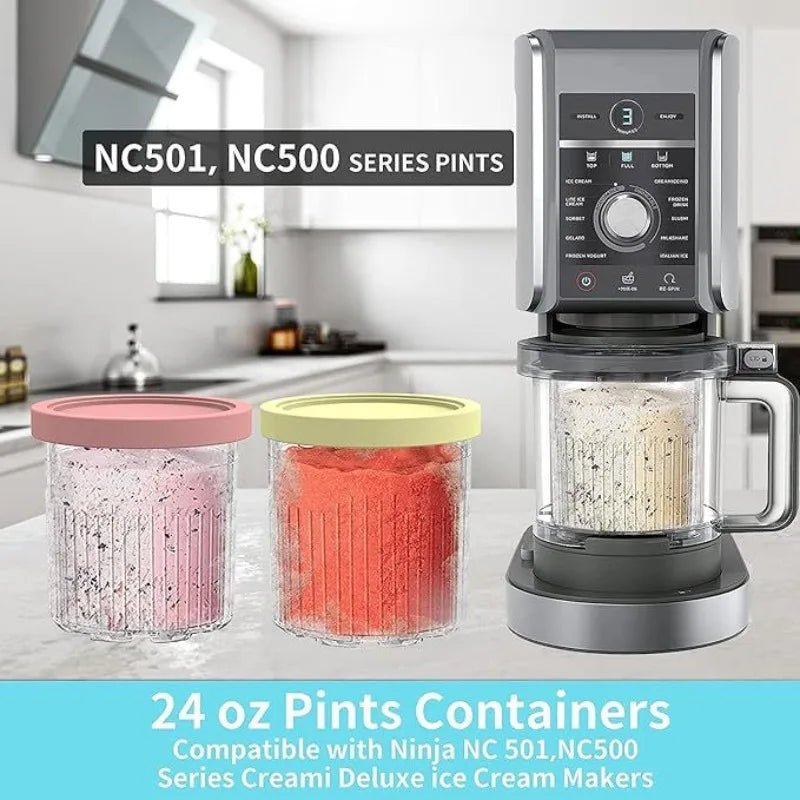 Hot Containers Replacement for Ninja NC500 NC501 Creami Deluxe Pints Lids Creamy Ice Cream Containers Cups Set Family Size Zpaxo
