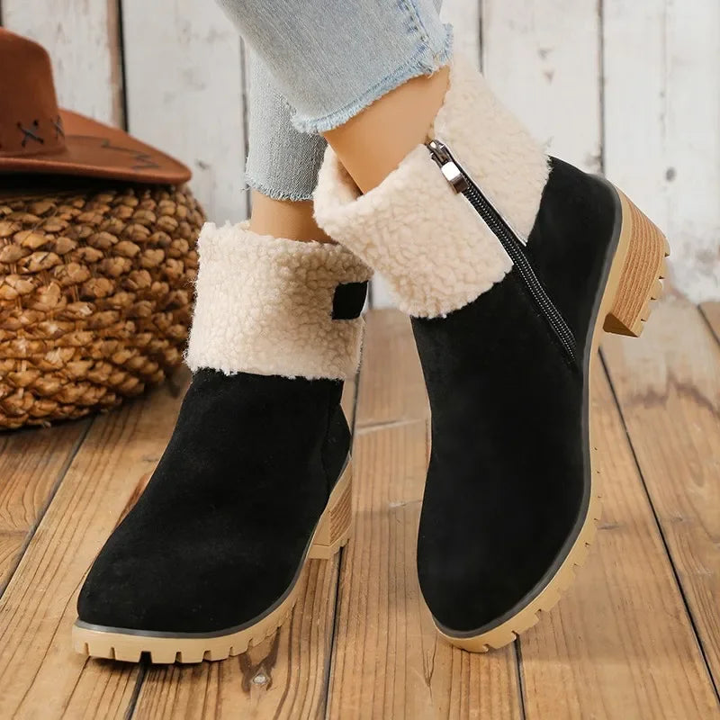 Women Snow Boots Fur Keep Warm Plush Shoes Women 2025 New Platform High Heel Ankle Boots Women Autumn Winter Lightweight Shoes Zpaxo black 43