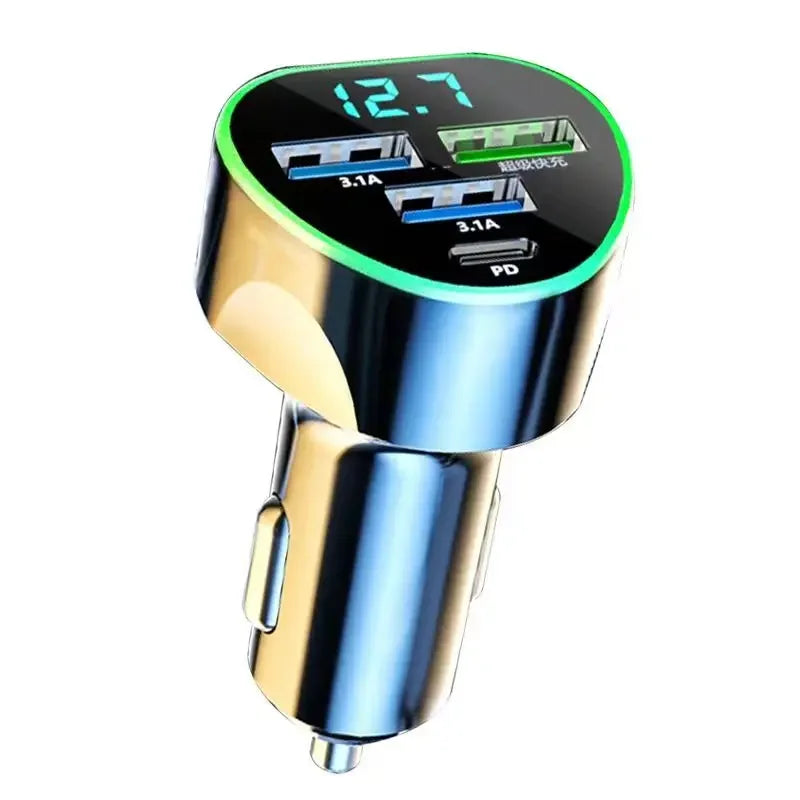 Car Phone Charger USB C Fast Charge LED Voltage Monitor Iphone Zpaxo Black Car Charger