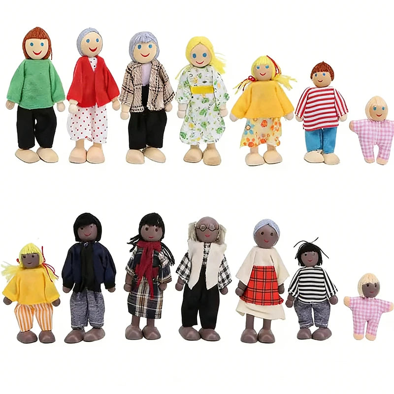 Wooden Dollhouse Dolls Flexible Mini People Figures Doll House