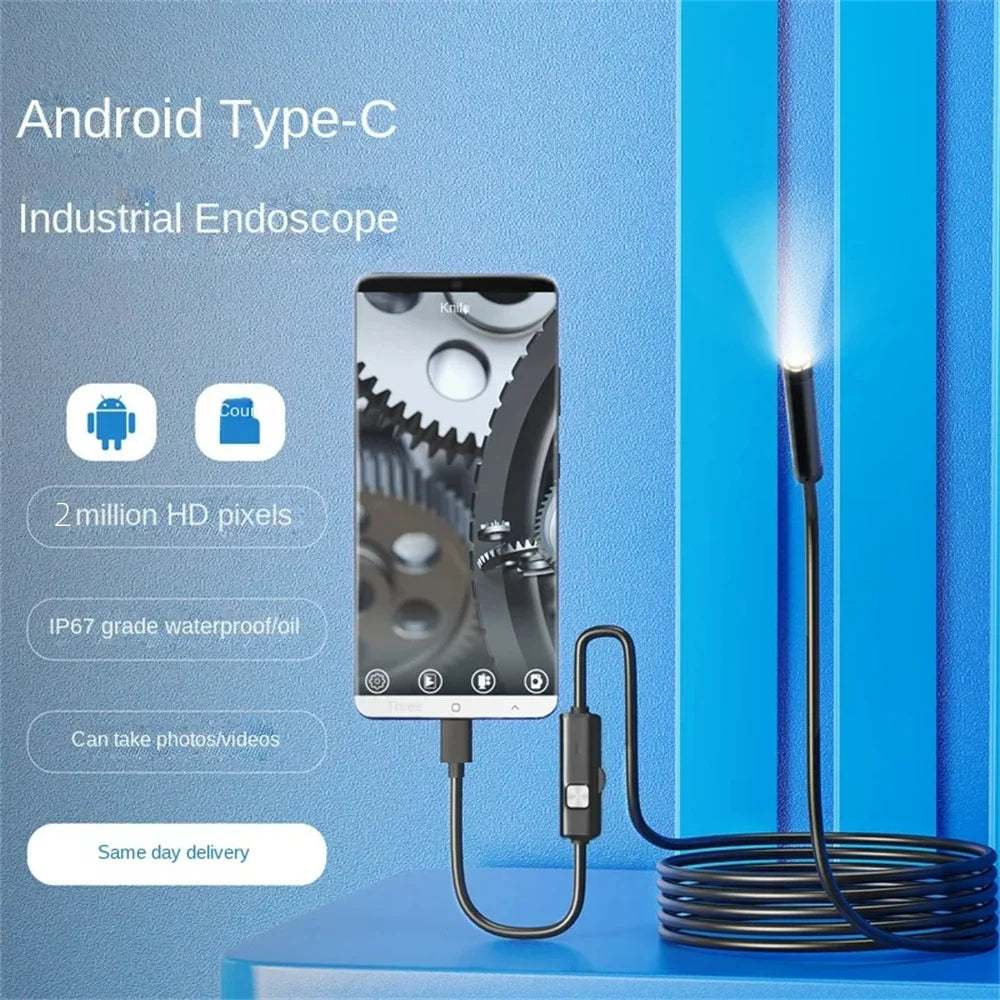 7mm Waterproof Endoscope Borescope Camera – Type-C LED Inspection Borescope Camera Zpaxo