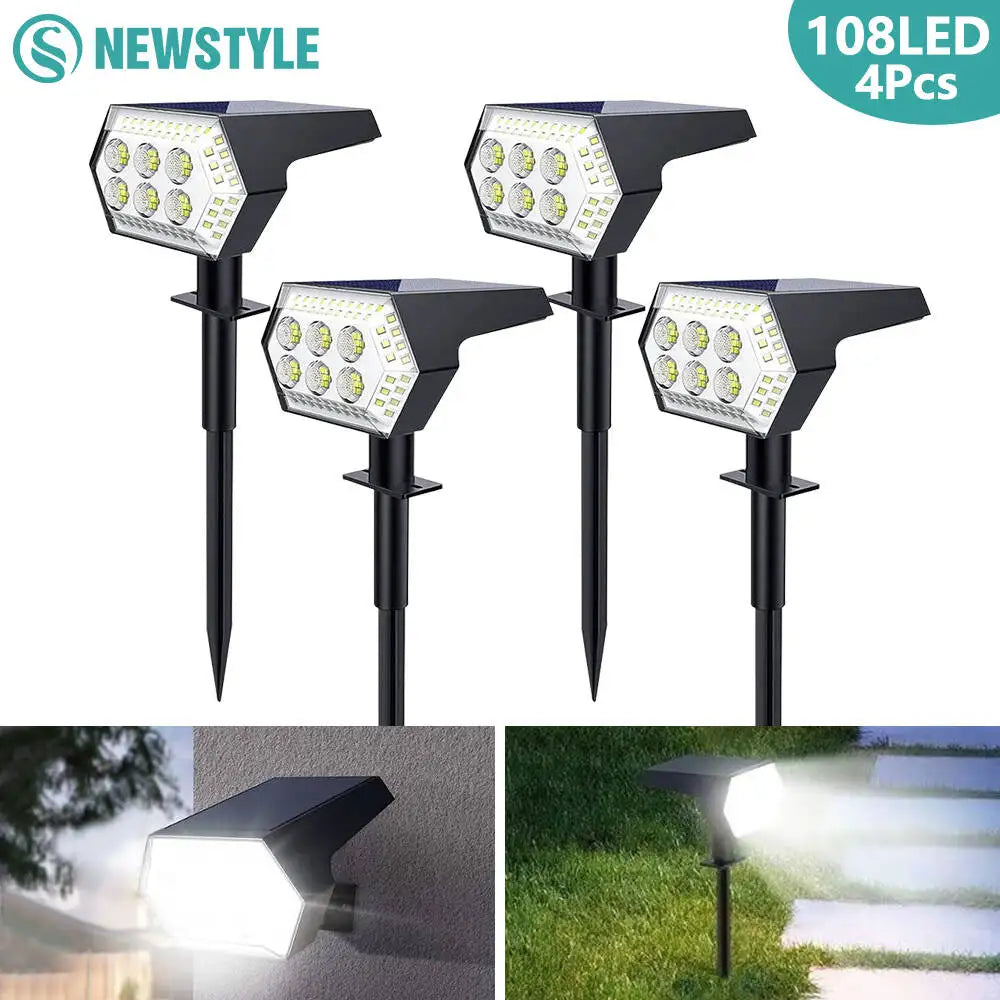 2/4PCS 108LED Solar Spotlights IP65 Waterproof Auto On/Off Landscape Wall Lamp Outdoor Decor for Garden Yard Porch Patio Zpaxo
