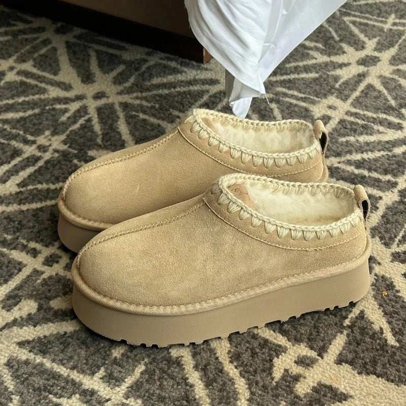Women S Cotton Slippers Flats Platform Mules Shoes Suede Snow Boots Zpaxo sand color 01 40