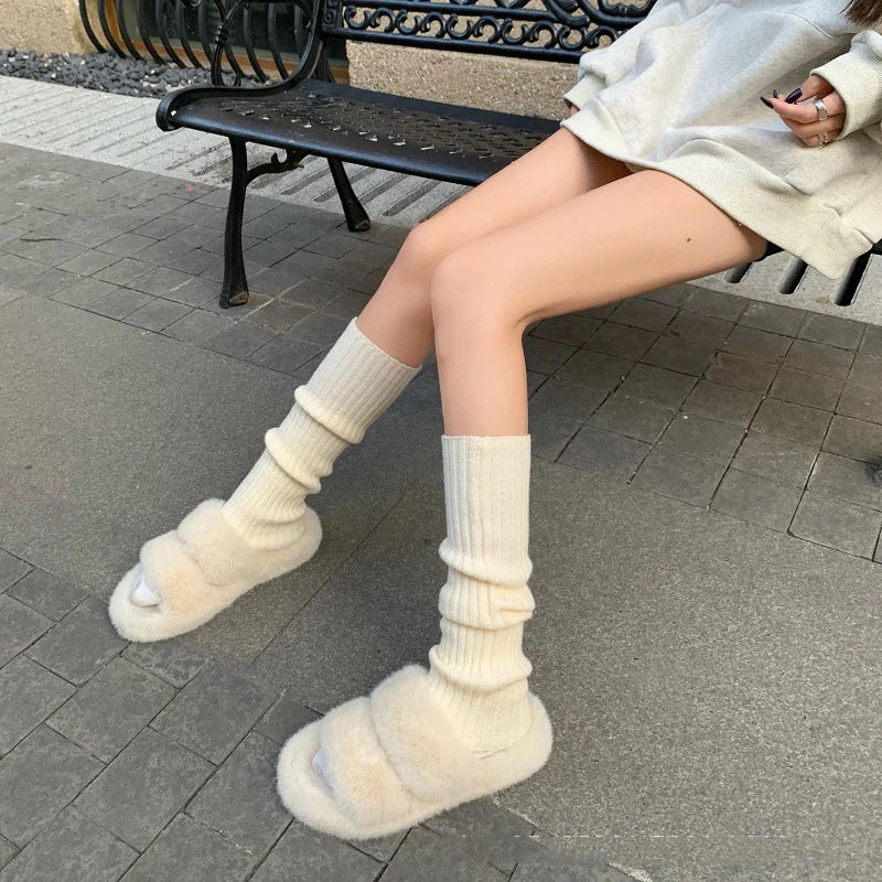 Y2K Black Knitted Long Socks Autumn Winter Thicken Warm Foot Cover