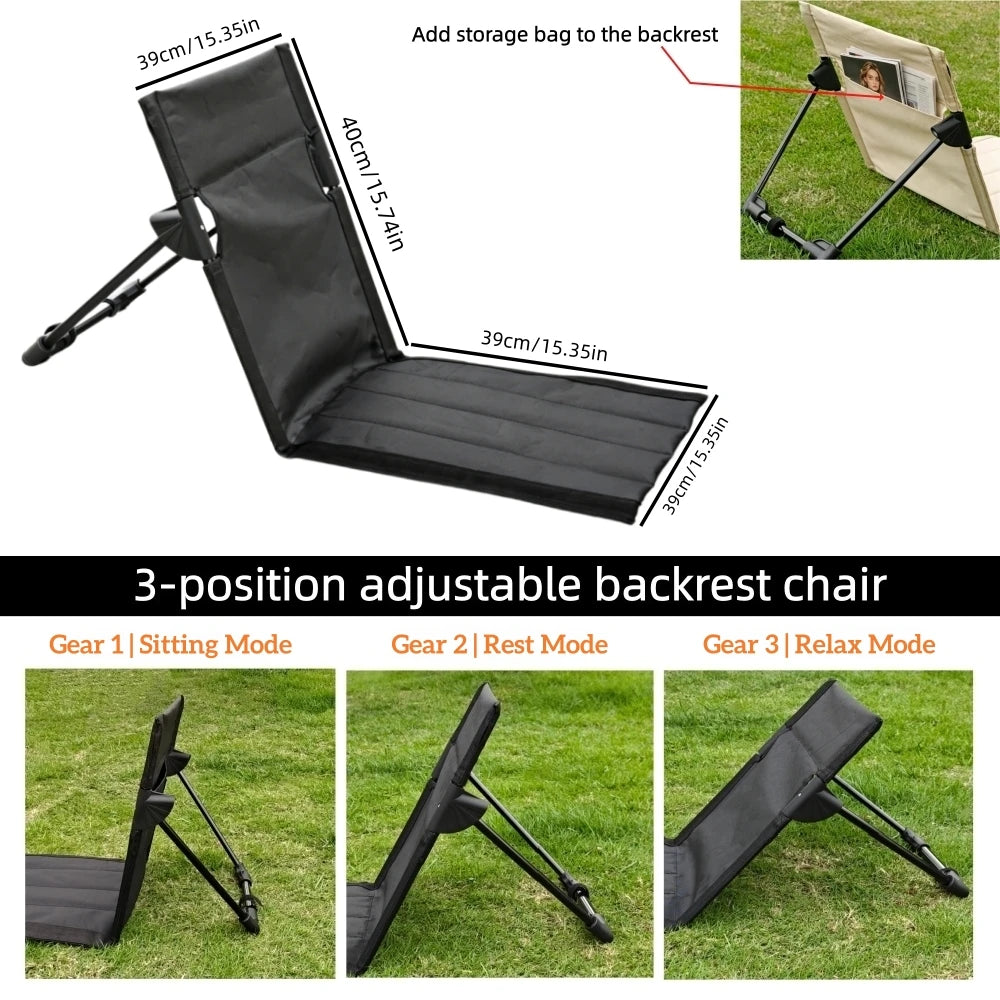 3-Position Adjustable Backrest Folding Floor Chair Storage Pocket