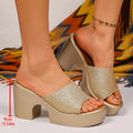 2025 Women Sandals Fashion Gold Heels Slippers Leather Chunky Zpaxo Gold 36