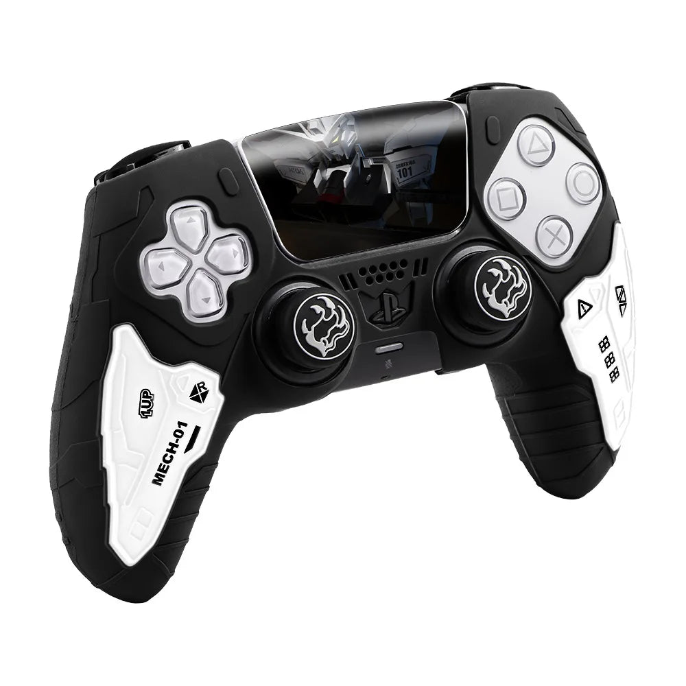 Matte Silicone Soft Protector Tactical Skin for Sony DualSense Edge Game Controller Case with Thumb Stick Grip Cap Cover for PS5 Zpaxo Black white
