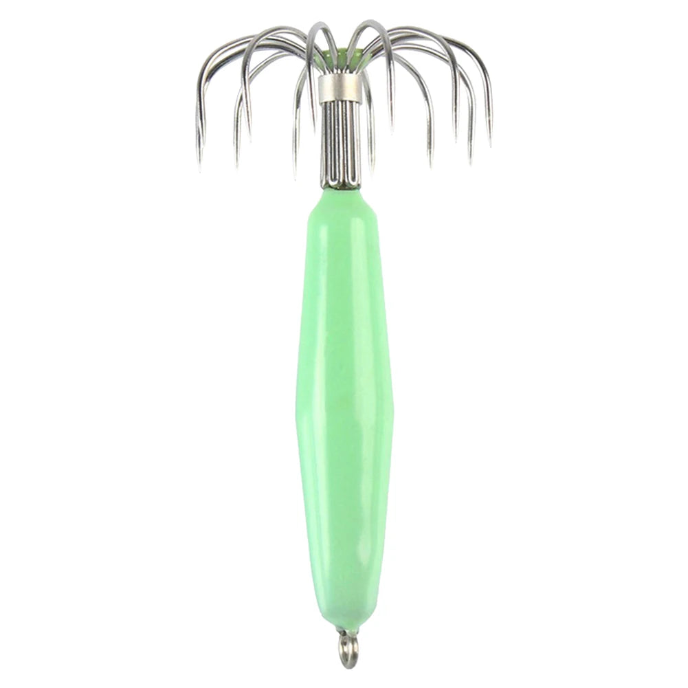 12 Claw Squid Hooks Portable Glow Dark Cuttlefish Jig Fluorescent