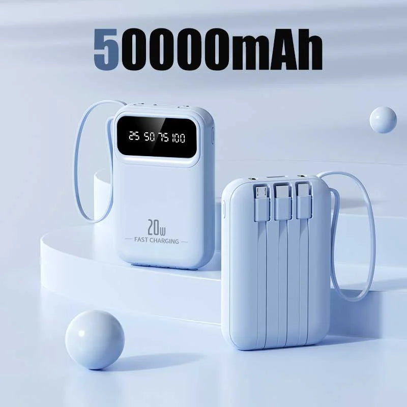 50000mAh 4 In1 Built-in Cable Power Bank Fast Charging Portable Charger Ultra Slim External Battery for iPhone Samsung Xiaomi Zpaxo blue 5W 30001mAh-50000mAh