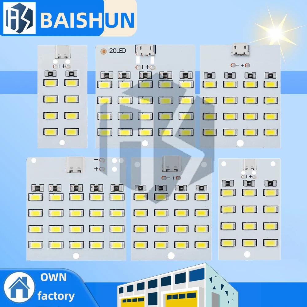 ‌5730 SMD LED Lighting Panel – 5V 450mA Micro USB-Powered Emergency/Night Light with High-Brightness White Illumination Zpaxo