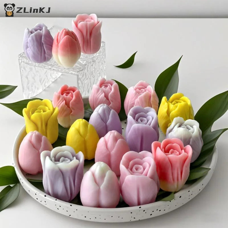 ▶1Pcs Handmade Scented Candle Plaster Resin Molds DIY Flowers Tulip Silicone Mold Homemade Cookies Chocolate Candy Baking Tool Zpaxo