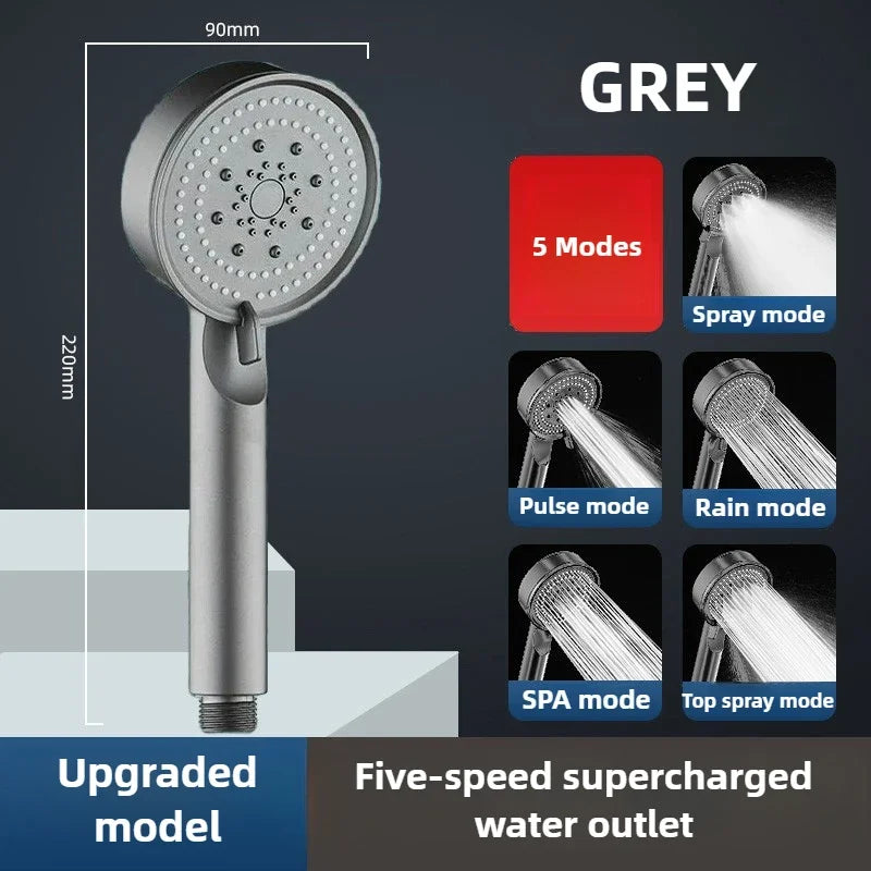 High Pressure Shower Head 3 Modes Adjustable Filter Shower Head Set New Bathroom Shower Head Accessories Sprayer Zpaxo grey shower head
