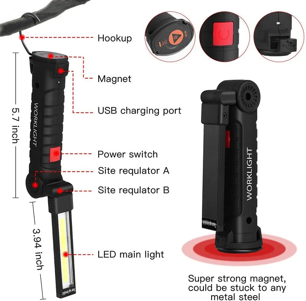 COB LED Rechargeable Work Light – Magnetic 5-Mode Flashlight