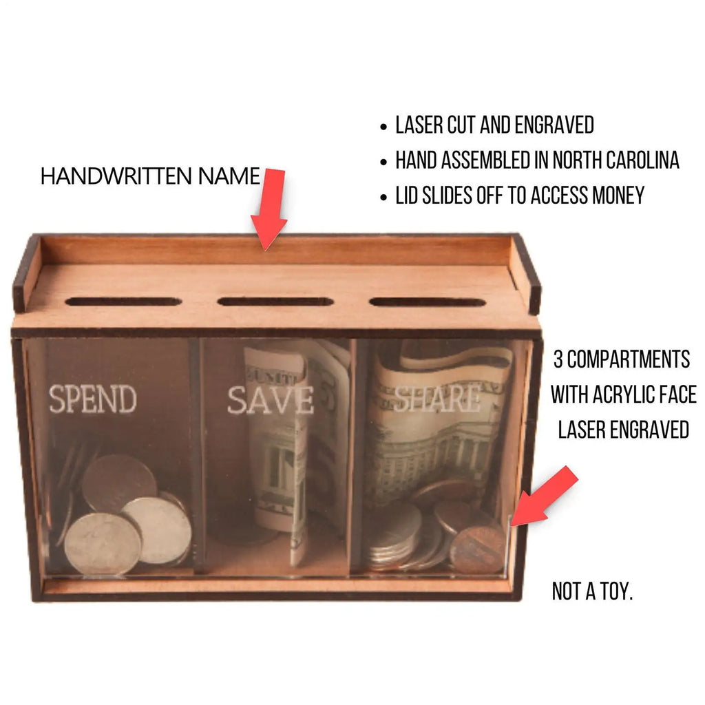 Money Saver Cash 3 Compartments Wooden Removable Coin Saving