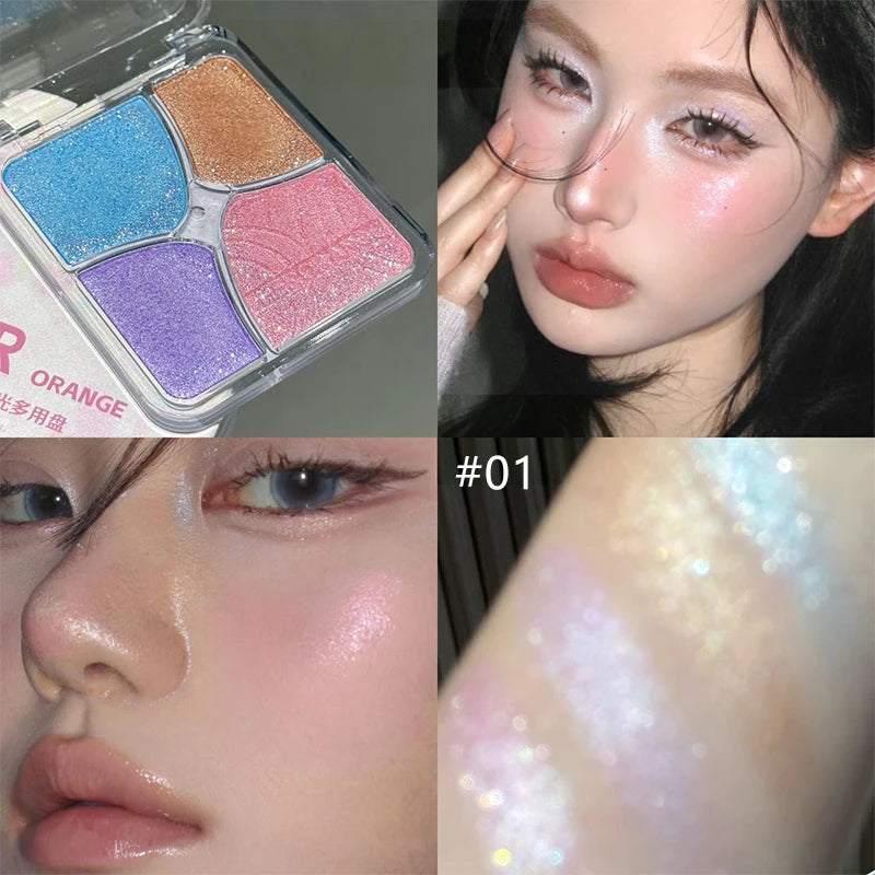 4Color Pearly Glitter Shimmer Smooth Eyeshadow Cream Mashed Potato Face Highlighter Palette Lasting Sparkling Highlighter Makeup Zpaxo 01