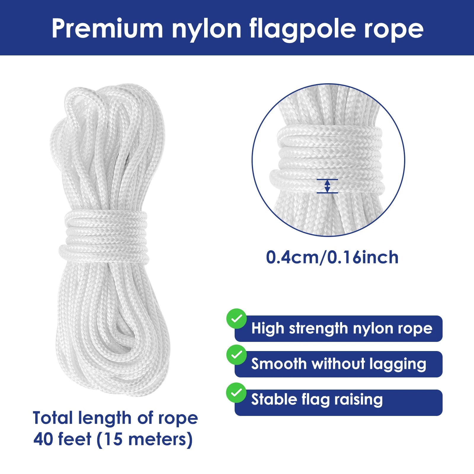 40 Ft Flagpole Repair Kit with Nylon Rope Adjustable Waterproof Heavy Duty Aluminum Flag Parts Repair for Garden Outdoor 1/2 kit Zpaxo
