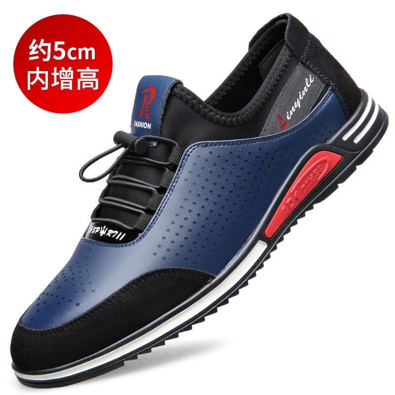 Mens White Casual Sneakers Elastic Drawstring Lace Red Accent Non Zpaxo Blue Hollow-5CM 44 China Mainland