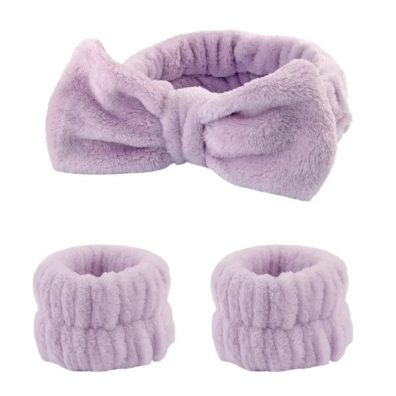 Coral Fleece Face Wash Headband & Wristband Set for Women