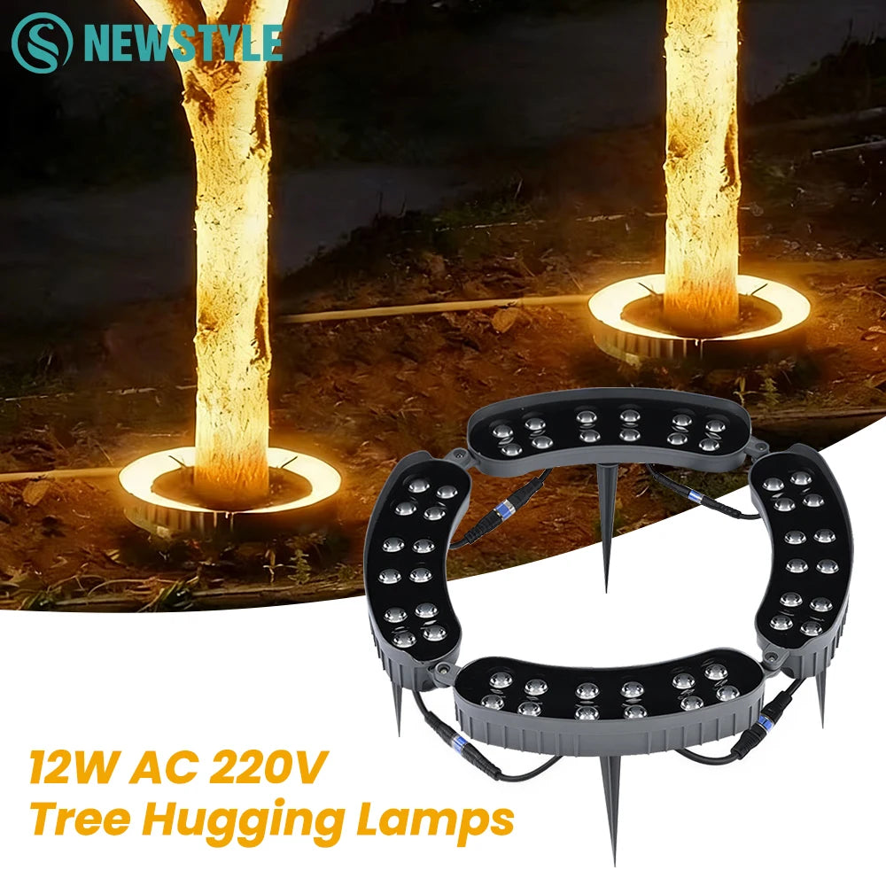 LED Tree Hugging Light Warm White IP65 Waterproof AC220V DIY Assemble Tree Spotlight with Ground Spike for Garden Courtyard Path Zpaxo