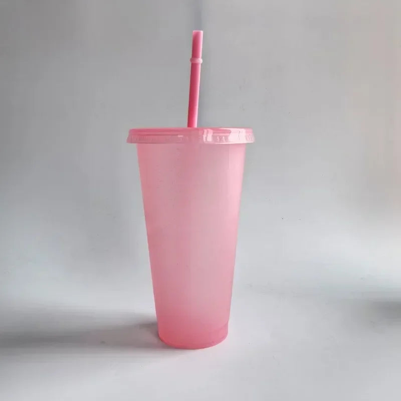 5pcs 710ml Assorted Solid Color Reusable 24oz Plastic Cold Cup Coloured Cup Colored Straw Cup Glasses with Straw and Lid liyi Zpaxo