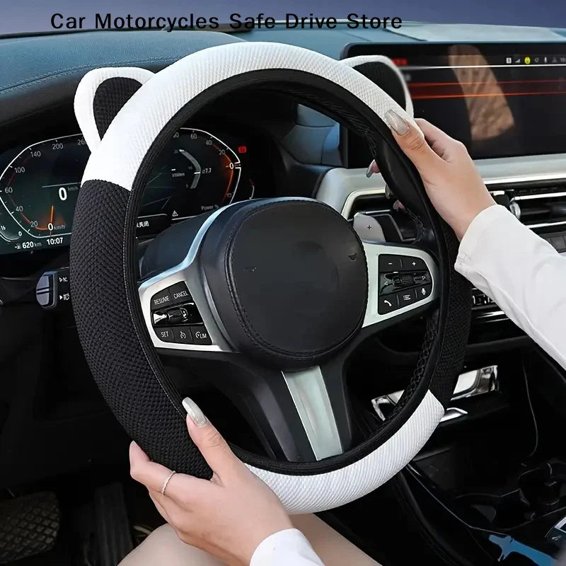 Cartoon Cat Ears Car Steering Wheel Cover Four Season Universal Anti