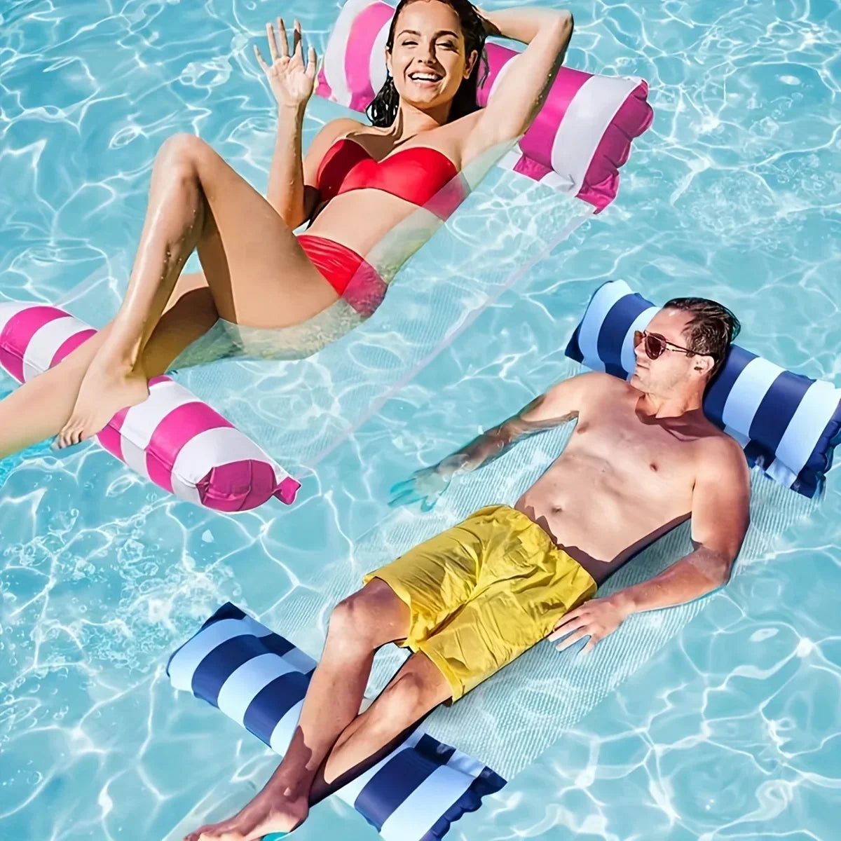 Foldable Striped Inflatable Lounge Chair, Suitable For Swimming Pool Parties And Beach Leisure Floating Beds With Net Backrest Zpaxo