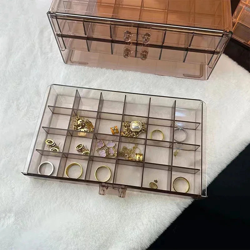 Jewellery Storage Box Transparent Three Layers Large Capacity Ring
