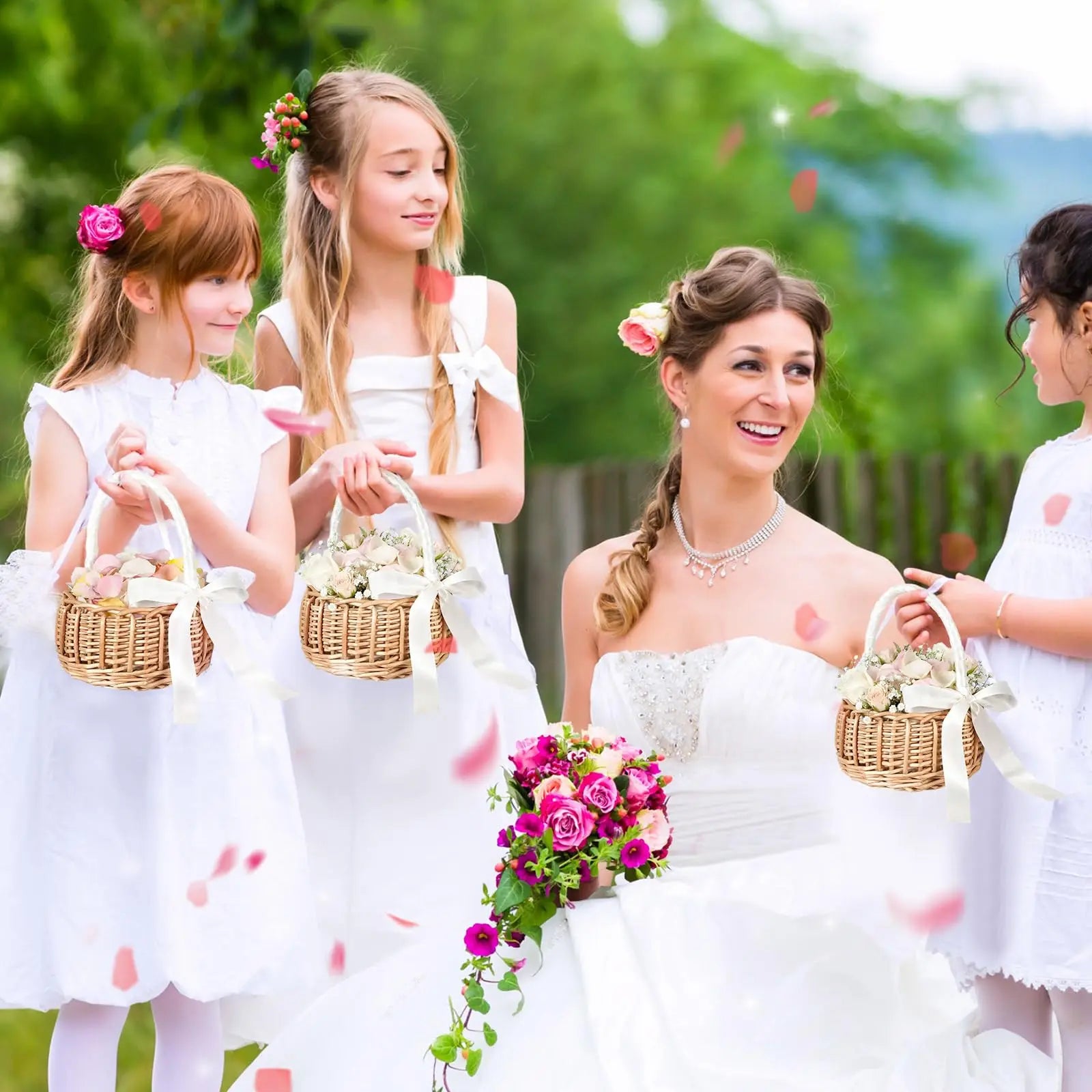 Handwoven Rattan Wedding Basket Detachable Liner Multi-functional