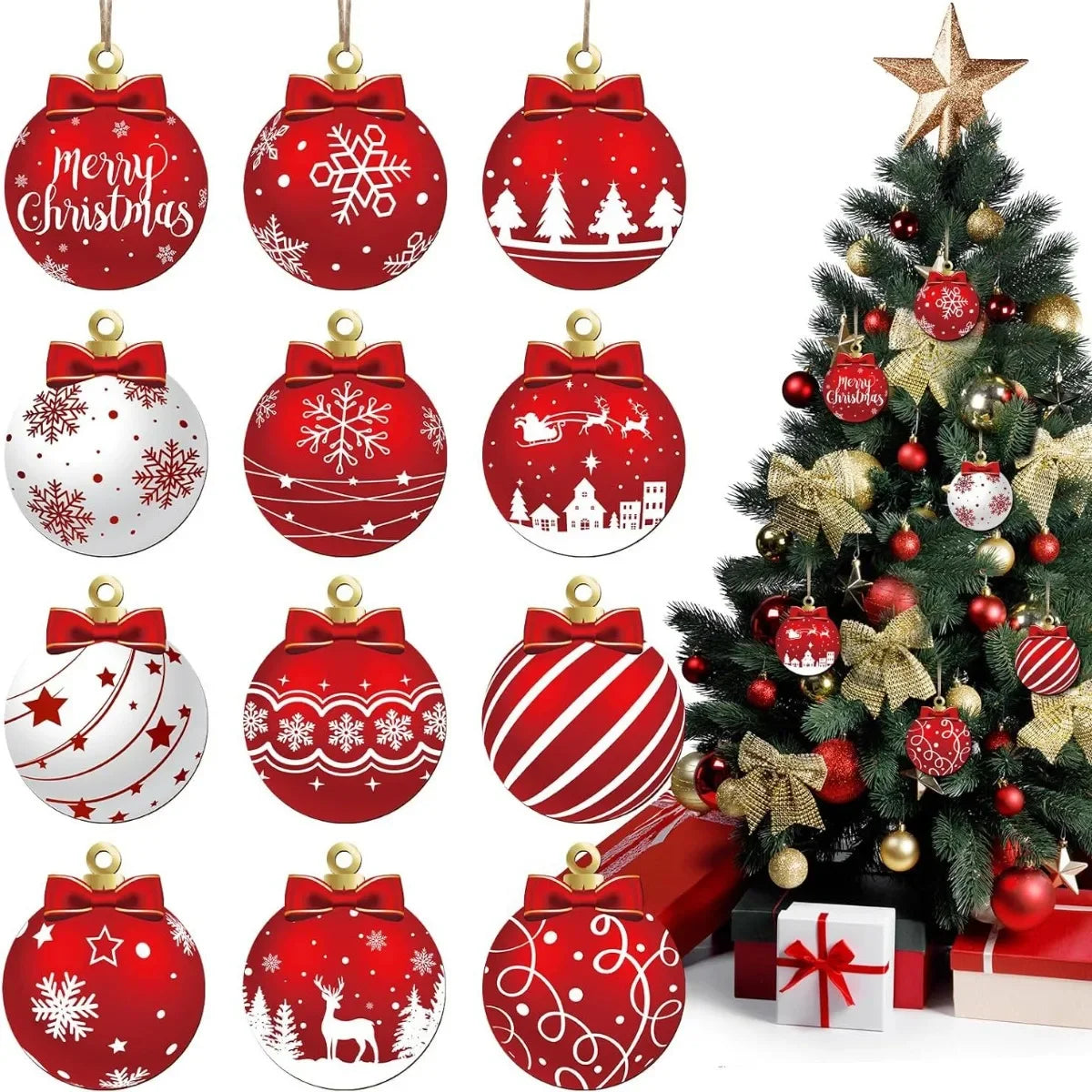 24-Pack Wooden Christmas Ball Pendants – Tree & Yard Ornaments Christmas Ornament Set Zpaxo