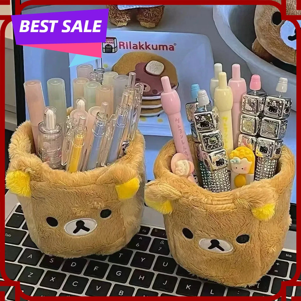 Kawaii Plush Pencil Holder – Cute Desk Organizer & Pen Container Pencil Holder Organizer Zpaxo