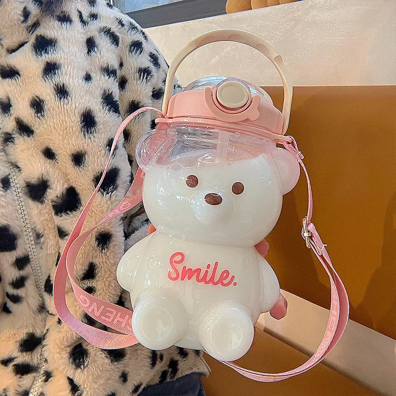 Hot 1000ml Cute Bear Cup Various Modes of Tumbler with Straw Kawaii Water Bottle for Girl Kid Outdoor Drinking Kettle Zpaxo 1000ml Pink