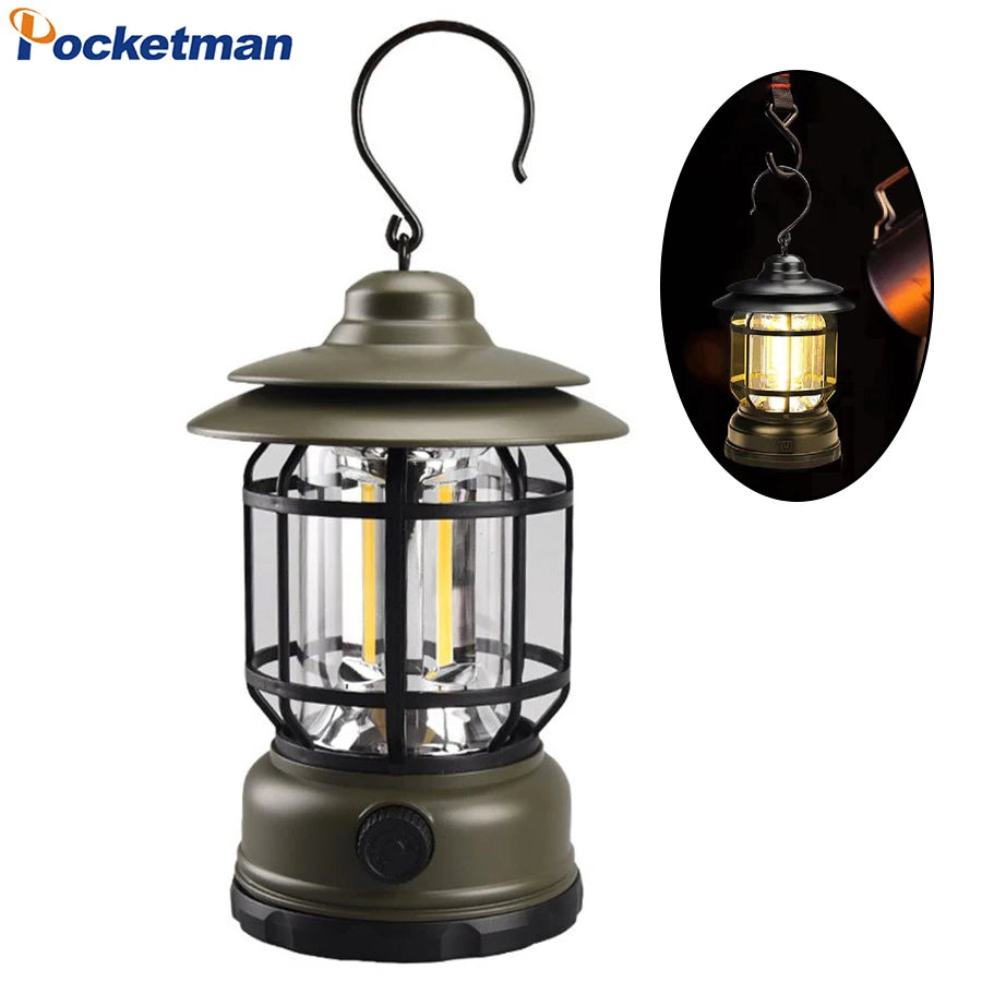 POCKETMAN Retro LED Camping Lantern – Waterproof Hanging Light