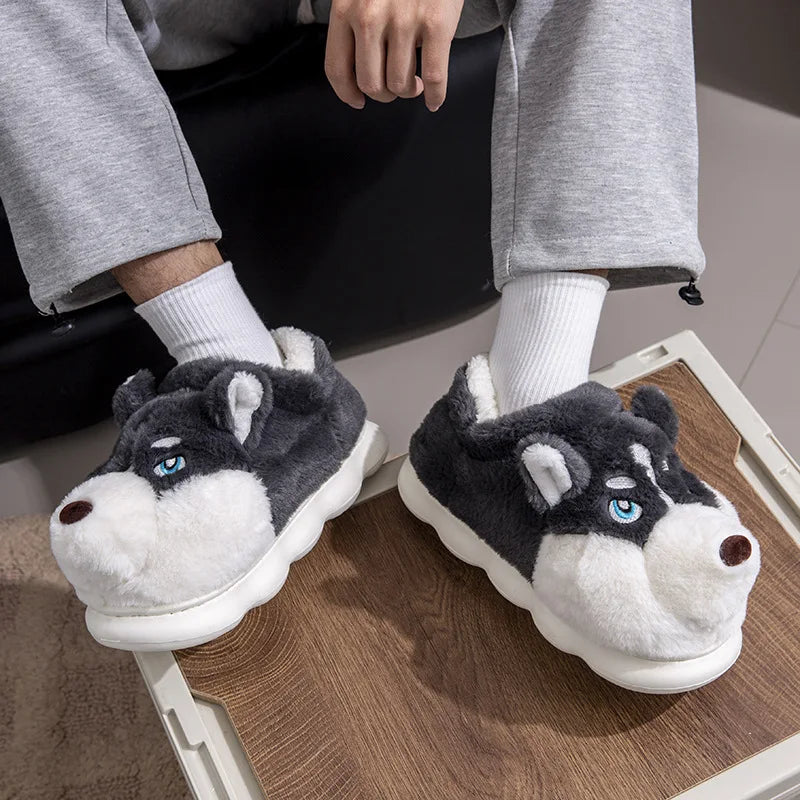 Women Indoor Cotton Slippers Cute Cartoon Dog Winter Warm Shoes Zpaxo